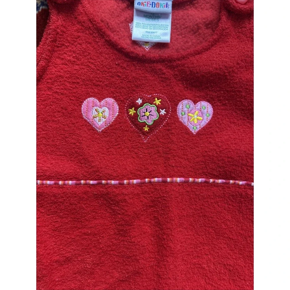 VINTAGE OKIE DOKIE Toddler Girls Heart Overall Terry Cloth Size 12 Months